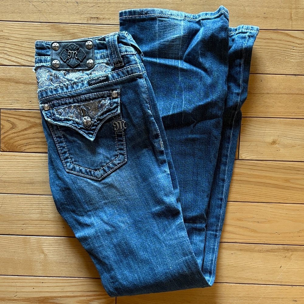 Y2K Miss Me Distressed Blue Boot Cut Jeans